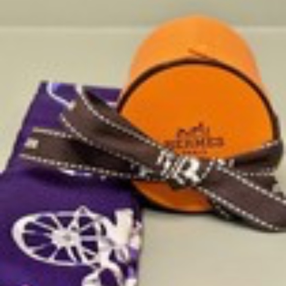 Hermes Twilly Silk Scarf Tour en Carre Purple Orange w/ Box Authentic France - Picture 7 of 9